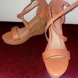 Weebo Tan Wedge Heels with Crossover design size 7 1/2
